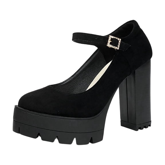Women Fashion Shoes Dressy Women Platform Mary Janes Shoes Round Closed Toe Chunky High Heel Platform Pumps with Ankle Buckle Straps for Party
