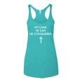 thumbnail image 2 of Wild Bobby He Came He Saw He Conquered Inspirational/Christian Women Tri-Blend Racerback Tank Top, Tahiti Blue, Large, 2 of 6