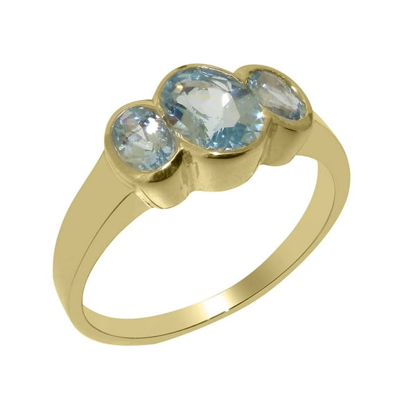 LBG British Made 10k Yellow Gold Natural Aquamarine Womens Anniversary Ring - 33 size options - Size 10
