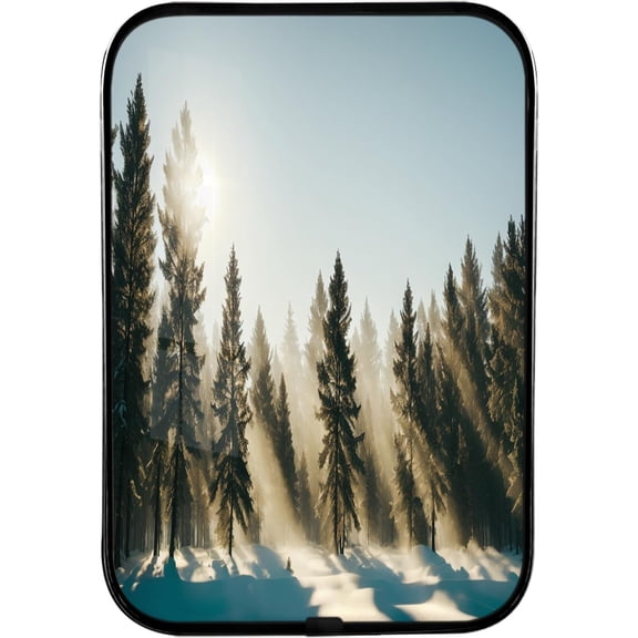 12x8 Inches Framed Morning Sunrise Picture Prints of Nice Sunshine Peeking Through Forest Wall Art Decor with Black Frame for Book Store,Crystal Porcelain Painting Wall Decor