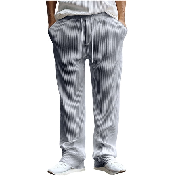 Pantalones largos de moda para hombre, con cordón, cintura elástica, color sólido, informales, largos, para hombre