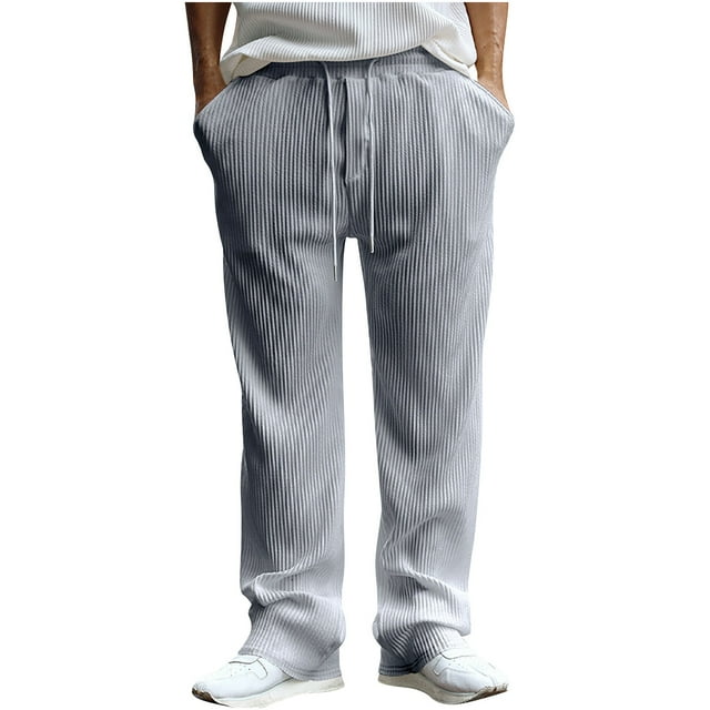 Plebaso Men's Casual Pants Elastic Waist Drawstring Sweatpants with Pockets Mens Activewear Long Pants