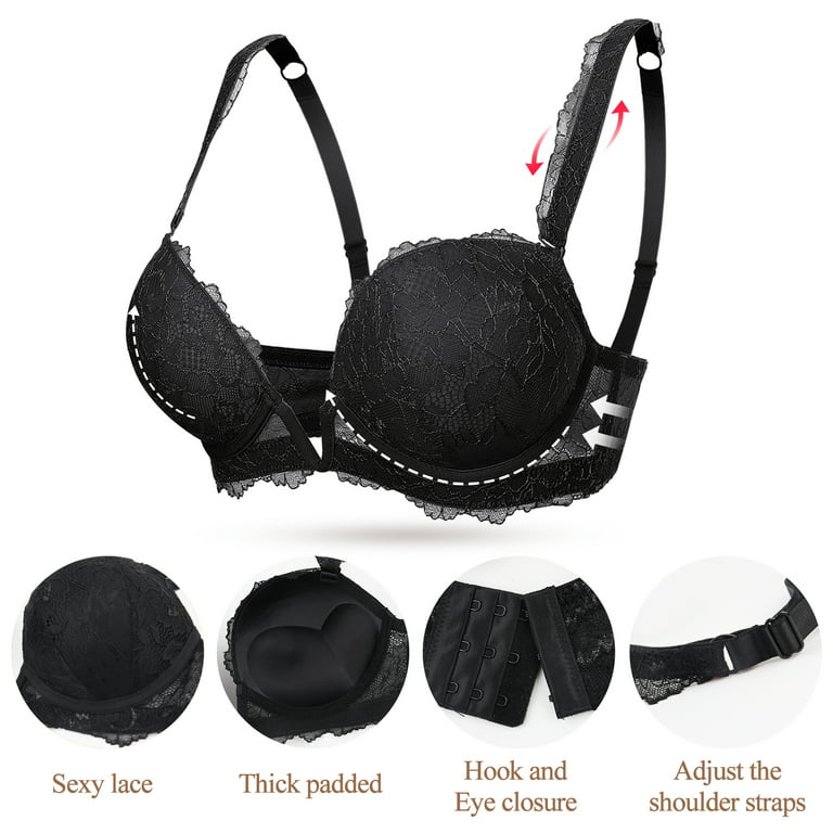 YANDW Women Push up Underwire Super Thick Padded Adjustable Straps Plunge  Lace Sexy T Shirt Bra Black,30B at  Women's Clothing store