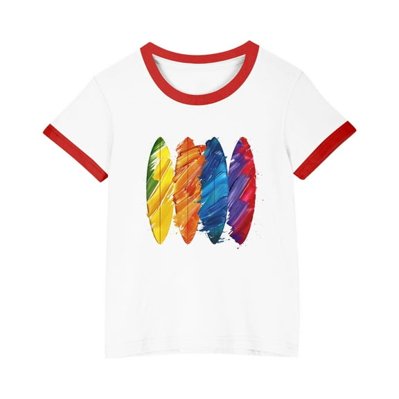 Boys Girls Graphic T-shirts Short Sleeve T Shirts Kids Round Neck Funny Girls Tshirts Teenage Comfy Summer Casual Sports Loose School Tunic Tops 3-14 Years Red 5-6 Years