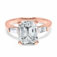 thumbnail image 2 of HeartsAndYou 3ct Emerald Moissanite Engagement Ring for Women Baguette Accents Trilogy 18k Rose Gold over Silver, 2 of 9