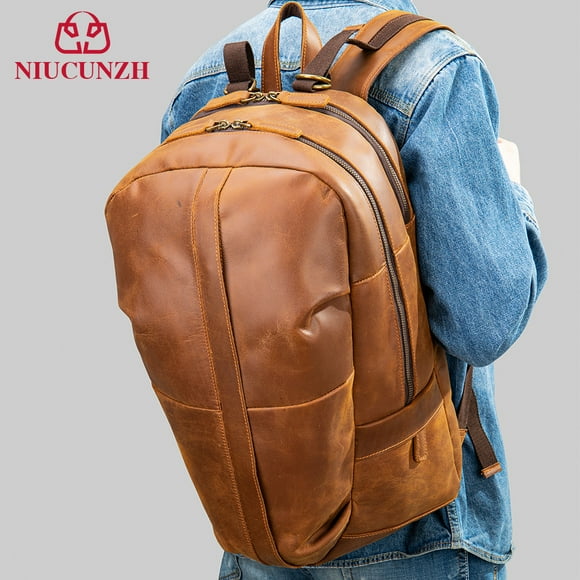 Crazy Horse Leather Backpack Outdoor School Bag Retro Genuine Leather Waterproof Men's Backpack Short Trip Large Capacity