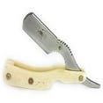 thumbnail image 2 of GBS Classic Straight Edge Razor Barber Shavette + Brush and Razor Stand - Ivory Horn Handle - Gold Accents + 10 Blades Mens Manual Shaver Excellent Locking Safety Mechanism, 2 of 6