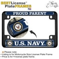thumbnail image 2 of [Officially Licensed Product] - Motorcycle Domed Custom-Made Personalized Metal License Plate Frame with U.S. Navy Proud Parent & Eagle, Anchor Logo Design - Black, 2 of 7