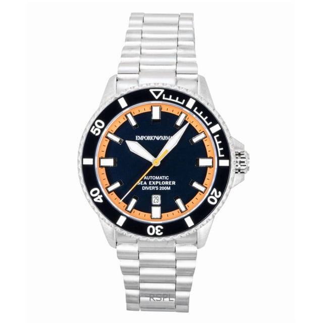 Emporio Armani Reloj de Buceo Automático Sea Explorer AR60090 con Esfera Azul y Acero Inoxidable para Hombre, 200 M