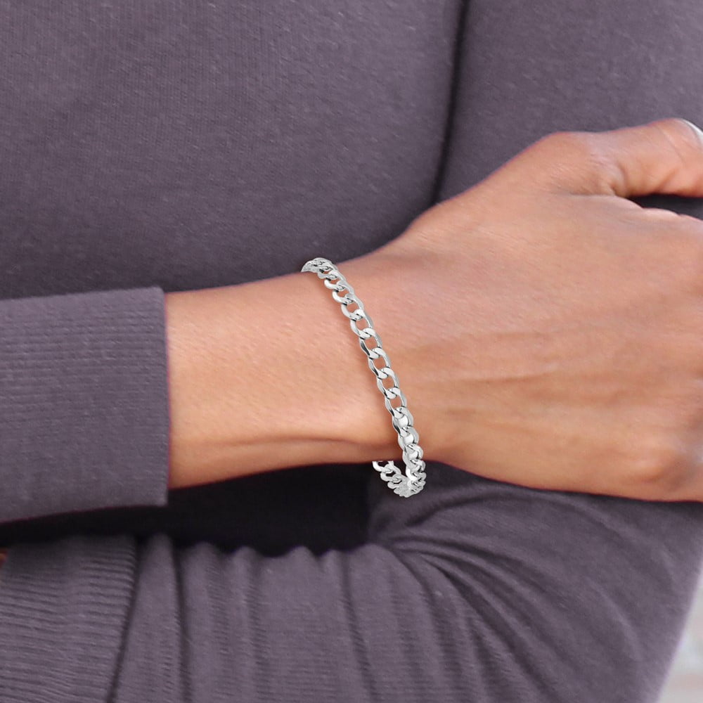 14k White Gold Bracelet Chain Styles Curb Men's 5.25 mm 8 in Semi-Solid with Lobster Clasp