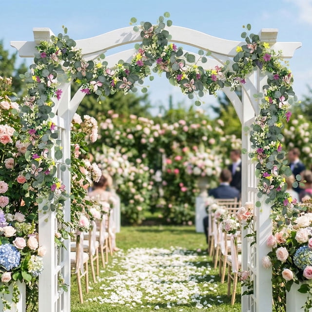 Artificial Garland With White Roses And Gypsophila For Wedding Centerpiece Table Runner Decor 66.9 in