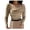 A-Khaki3, variant on Womens Tees Off Shoulder Cross Wrap Folded Long Sleeve Ribbed Tops Body Hugging Going Out Fitted Shirts