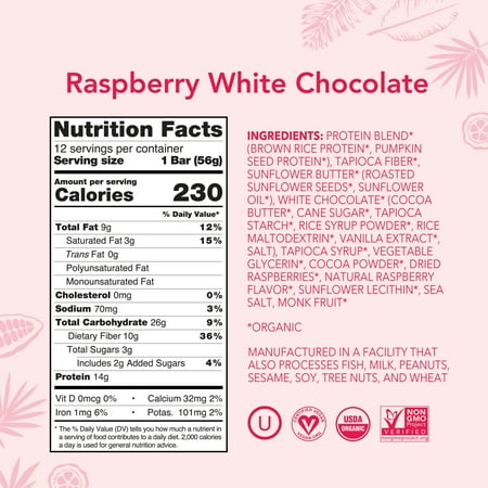 ALOHA, Plant Based Protein Bars, Raspberry White Chocolate (Pack of 12)