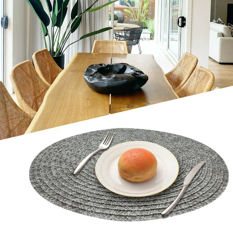 15 in Round Woven Vinyl Placemats Set of 4, Modern Non-Slip