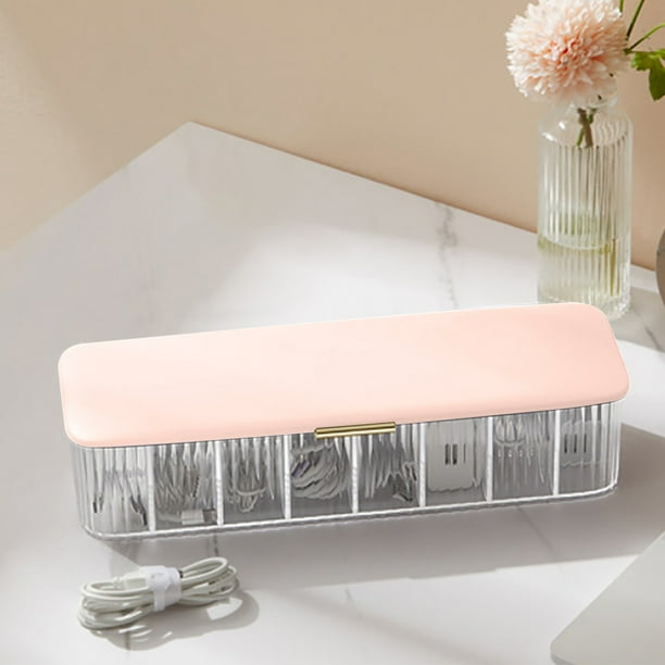 Organizador de Cables de Carga de Plástico Transparente con Tapa, Organizador de Cables de Datos con 8 Compartimentos, Fácil de Guardar Sin Atar Cables, Caja de Accesorios Electrónicos para