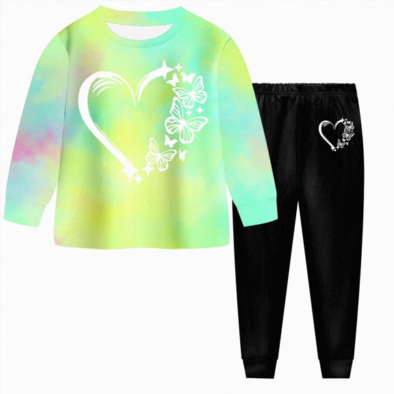 3-4 Years Child Boys Girls Pajamas 2Pcs Pjs Sets Kids Long Sleeve Pullover Casual Pants Sleepwear Loungewear Tie Dye