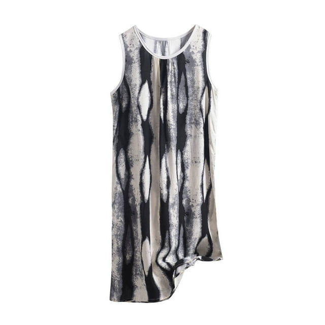 Longues Chemises de Nuit pour Femmes, Chemise de Nuit Sans Manches à Col Rond Imprimée Décontractée et Tendance pour Femmes
