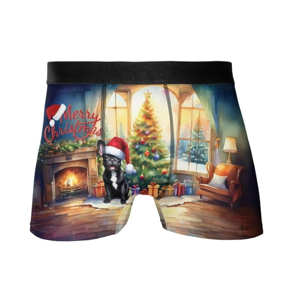 Merry Christmas French Bulldog Santa Hat Xmas Tree Winter Holiday All Over Print Boxer Briefs Underwear for Men Dad Dog Lover Gifts - 01013