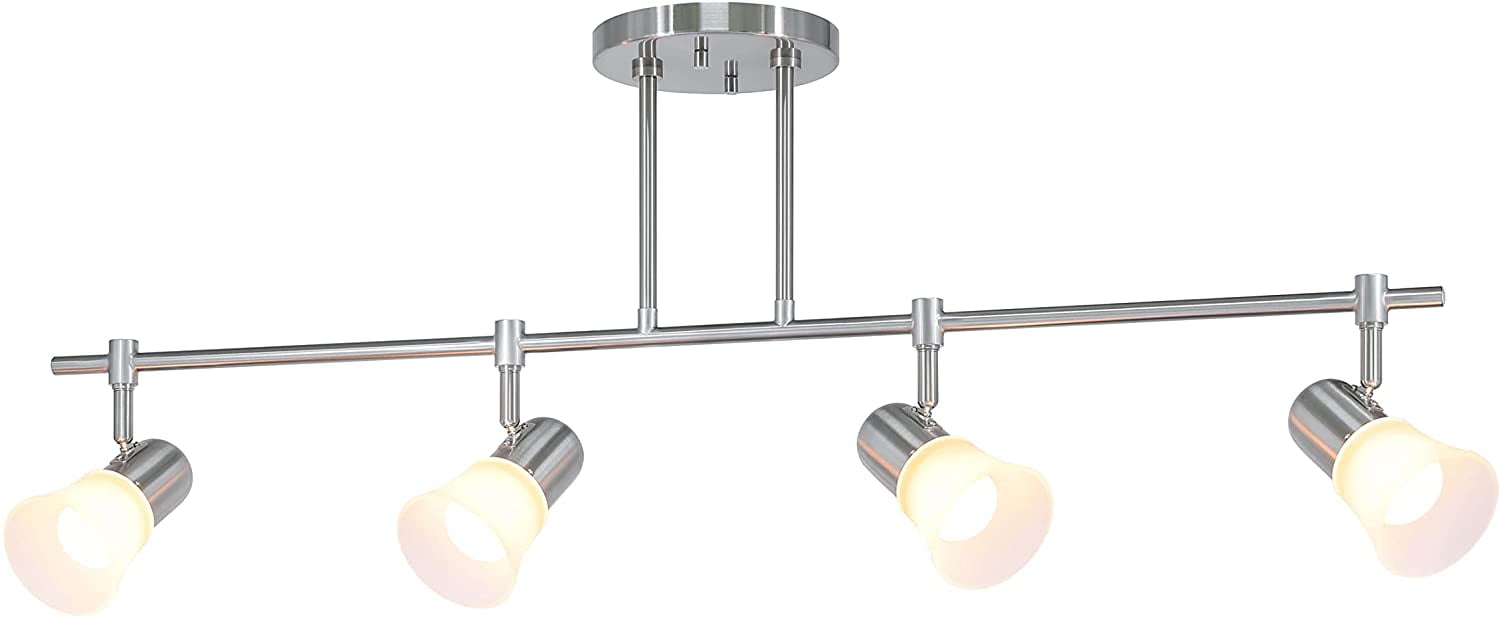 XiNBEi Lighting Kitchen Track Lighting, Modern 4 Light Track Light with Glass Brushed Nickel Ceiling Spot Light XB-TR1235-4-BN