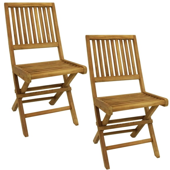 Sunnydaze Nantasket Teak Outdoor Dining Chair - Set of 2