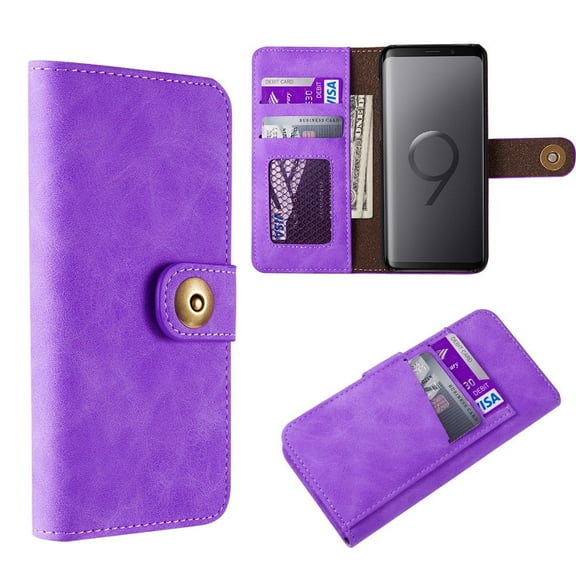 GSA Luxury Leather Lite Series Flip Wallet Case For Samsung Galaxy S9 - Purple