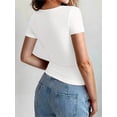 thumbnail image 5 of Womens Basic T Shirts Summer Short Sleeve Crewneck Slim Fit Cute Crop Tops White S, 5 of 7