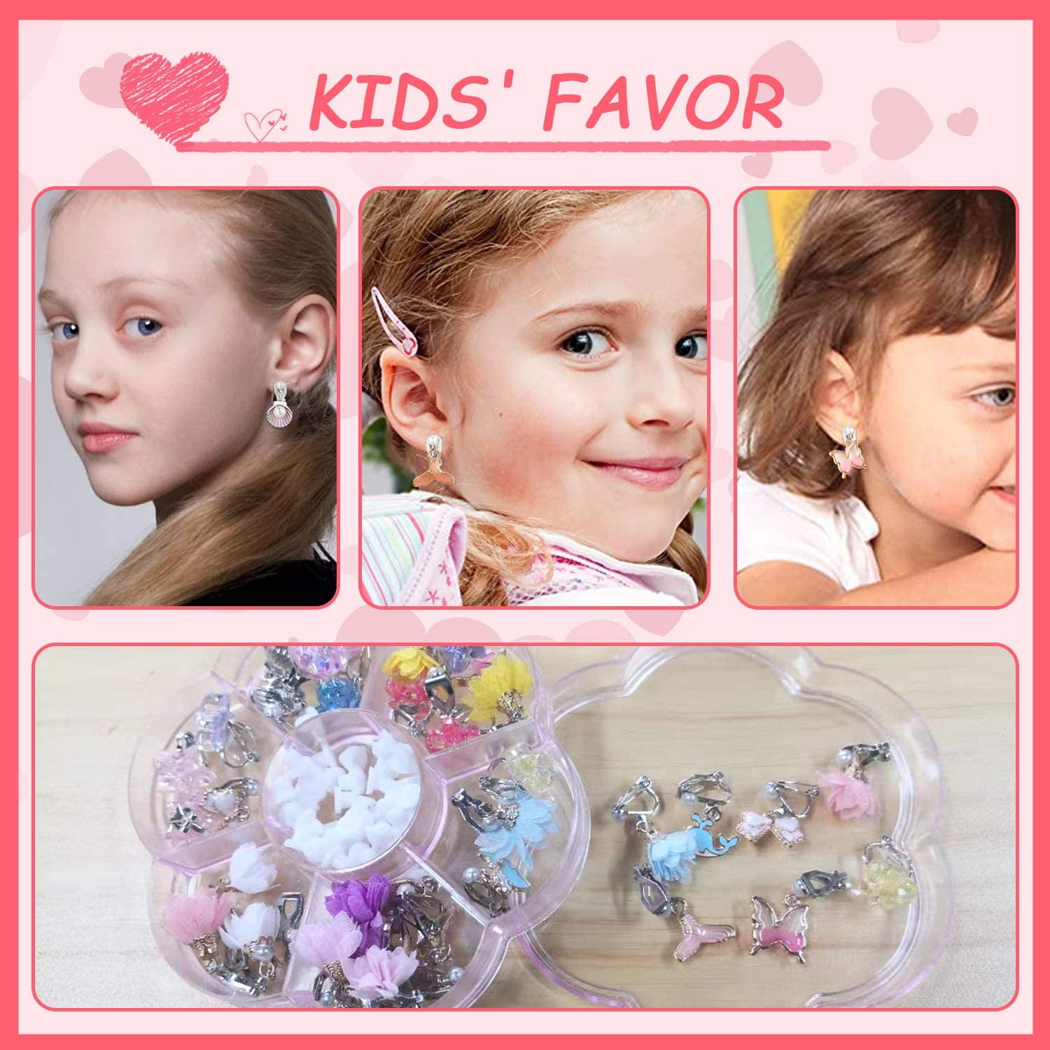 PinkSheep Clip On Earrings for Little Girls Kids Jewelry 12 Pairs Gift for  4/5/6/7/9/10 Years Old Mermaid Flower Earring