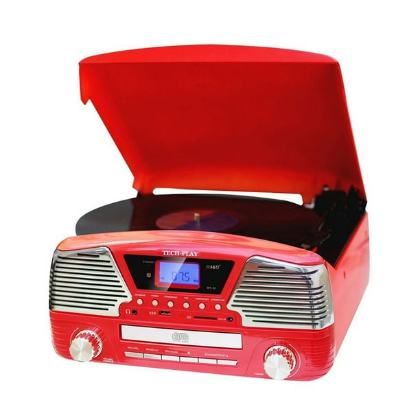 TechPlay 3 Speed BT Turntable, Programmable MP3 CD Player, USB/SD