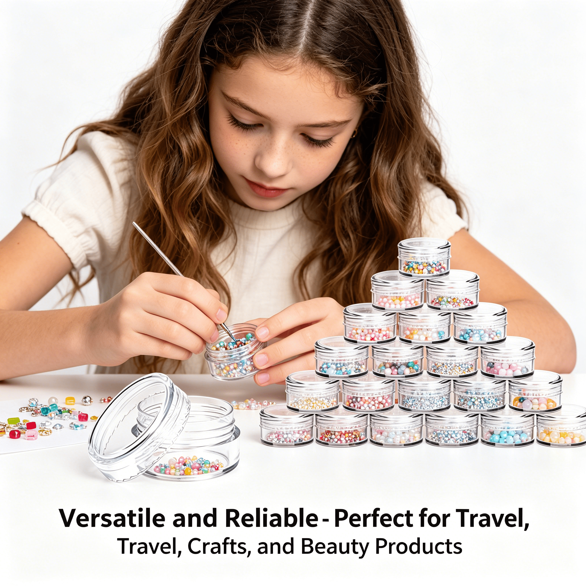 ACDANC 2026 New 100-Pack Small Clear Plastic Sample Jars with Lids | 1Oz Empty Containers for Creams & Cosmetics | Travel-Friendly Mini Storage for Travel,Home,Office,Beach