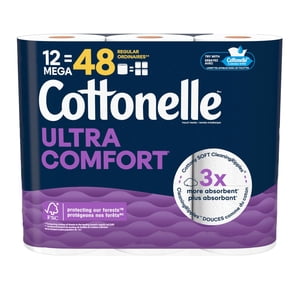 Refurbished Cottonelle Ultra Comfort Toilet Paper, Strong Toilet Tissue, 12 Mega Rolls (12 Mega Rolls = 48 Regular Rolls), 244 Sheets Per Roll
