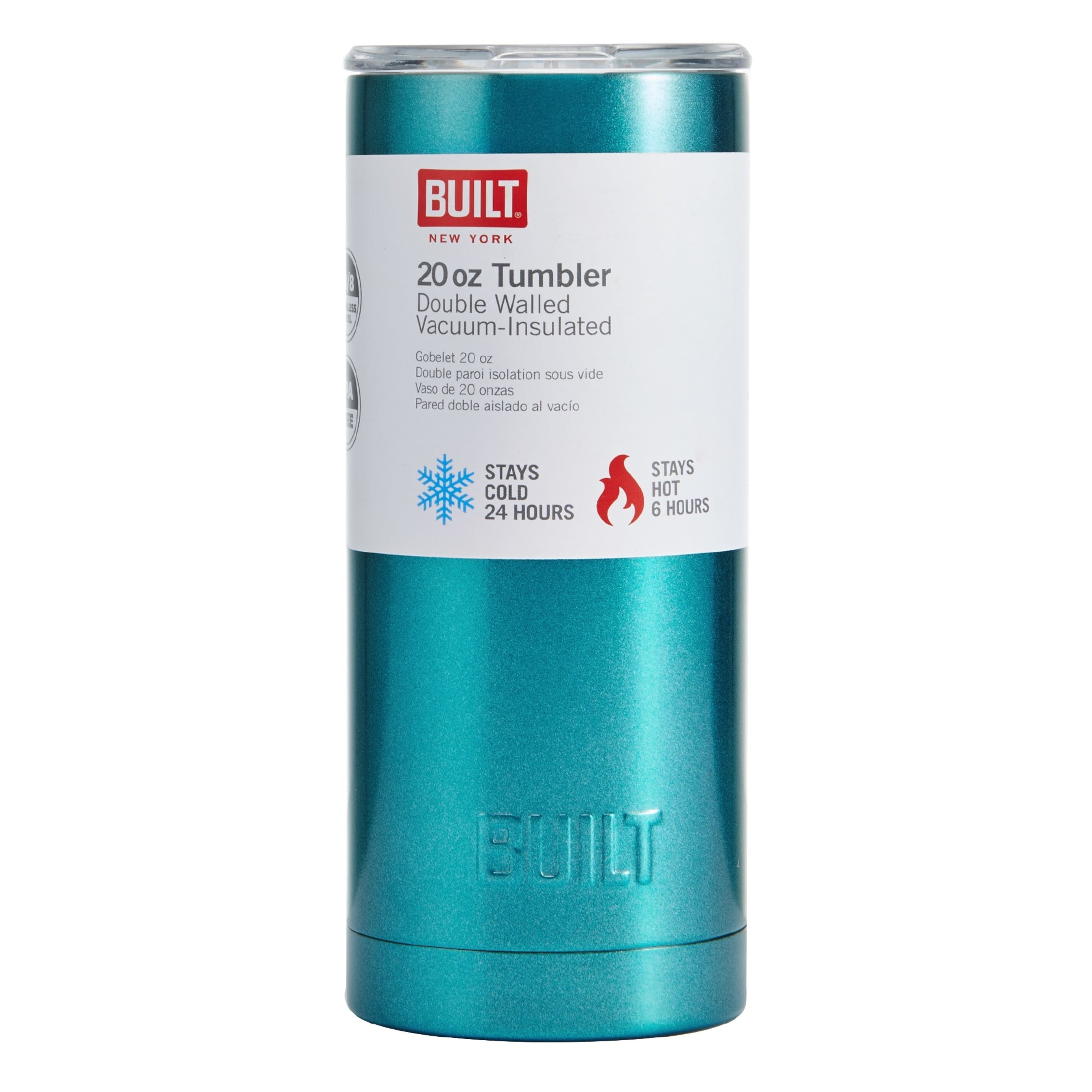 Built 20 Ounce Double Wall Stainless Steel Vacuum Insulated Tumbler, Metallic Teal