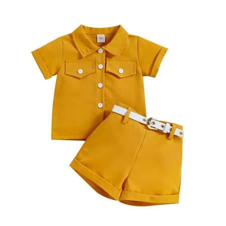 

Qufokar Newborn Baby Baby Out Fit Summer Toddler Girls Short Sleeve Tops And Shorts Belt Outfit