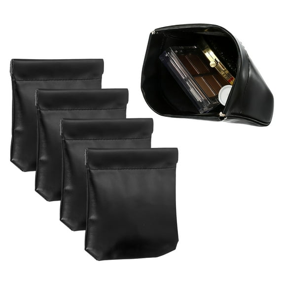 Uxcell 4Pcs Squeeze Coin Purse Pouch, Small Leather Change Purse Self Closing Portable Mini Makeup Bag for Women Men Car Change Travel, Black
