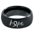 thumbnail image 2 of Tungsten Optomistic Hope Awareness Ribbon Band Ring 8mm Men Women Comfort Fit Black Dome Brushed Polished, 2 of 4