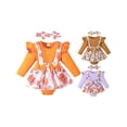 thumbnail image 3 of FOCUSNORM Barboteuse pour Bébés Filles Robe Papillon/citrouille/fleur Imprimé Manches Longues Combinaisons et Ensemble de Bandeau Mignon pour Tout-Petit, 3 of 9
