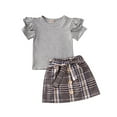 thumbnail image 1 of Kids Baby Girl Autumn Clothes Sets Ruffles Cotton Tops Bowknot Mini Plaid Skirts Outfits, 1 of 4