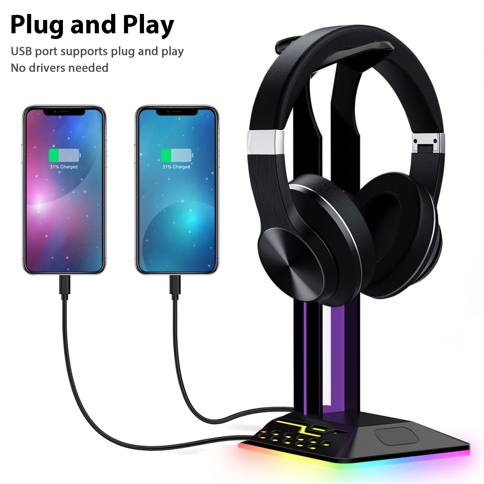 Christmas Lights RGB Gaming Headphone Stand Holder PC Accessories Gift For  Gamers Desktop Desk Game Earphone 