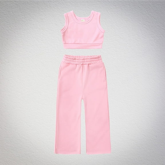 Delliss Girls Clothing Set Casual Clothes Sleeveless Back Tank Crop Top and Wide-Leg Pants 2 Piece Outfits 12 Month-10 Years