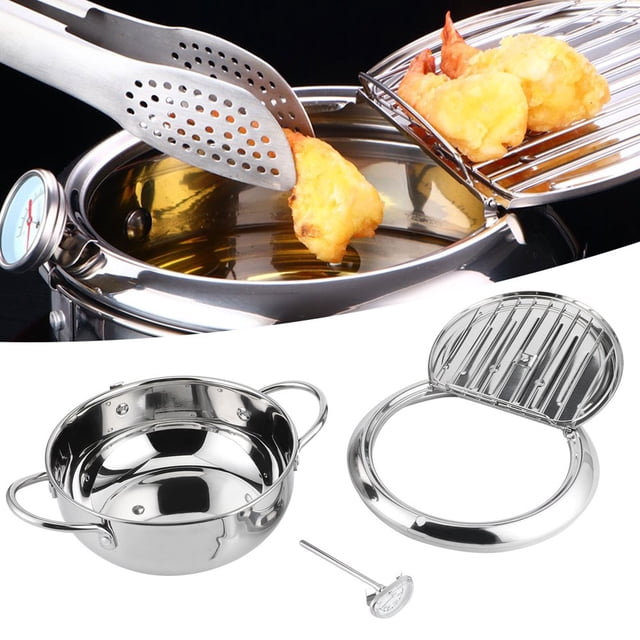 Japanese Style Mini Stainless Steel Frying Pot with Thermometer Induction Cooker Compatible Stainless Steel Frying Pot