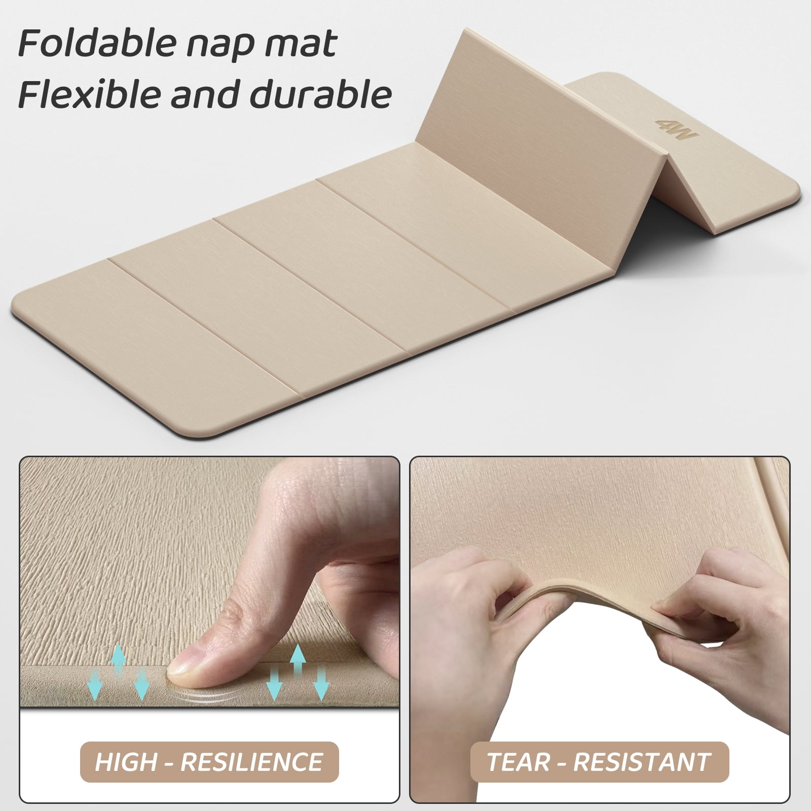 4W Foldable Yoga Mat 8mm Thick, TPE Non-Slip Fitness Mats, 3-in-1 for Yoga/Step Stool/Meditation, Quick Storage No Curling(Beige)