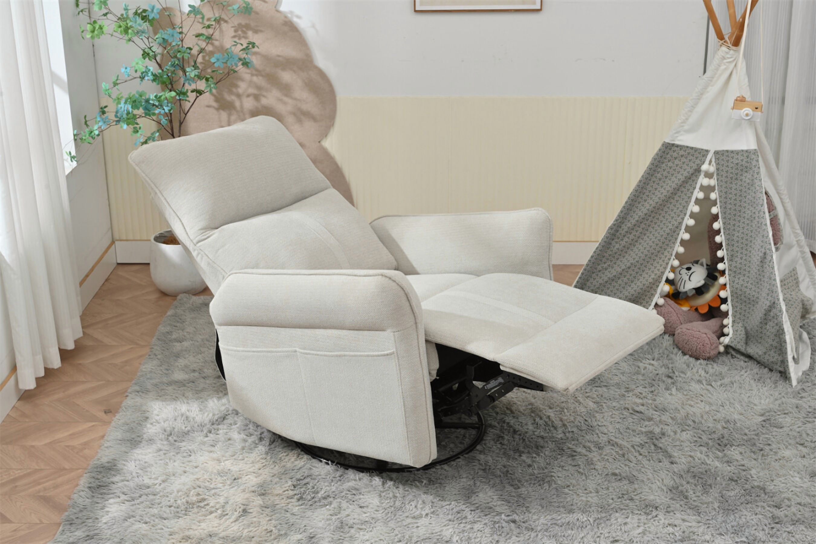 360° Swivel Rocker Recliner Chair, Swivel Nursery Rocking Chair w/Pull Lever, Glider Chair, Modern Rocking Swivel Recliner Chair for Bedroom, Living Room Chair Home Theater Seating