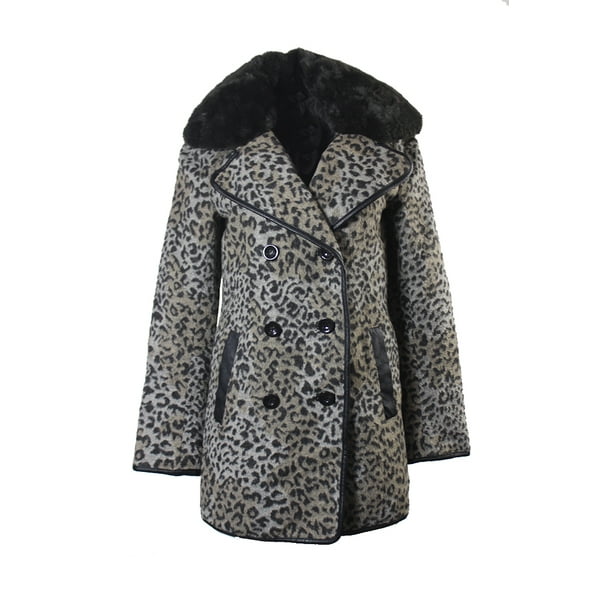 TOPSHOP - Topshop Grey Wool Blend Leopard-Print Faux-Fur Collar Coat 4 ...