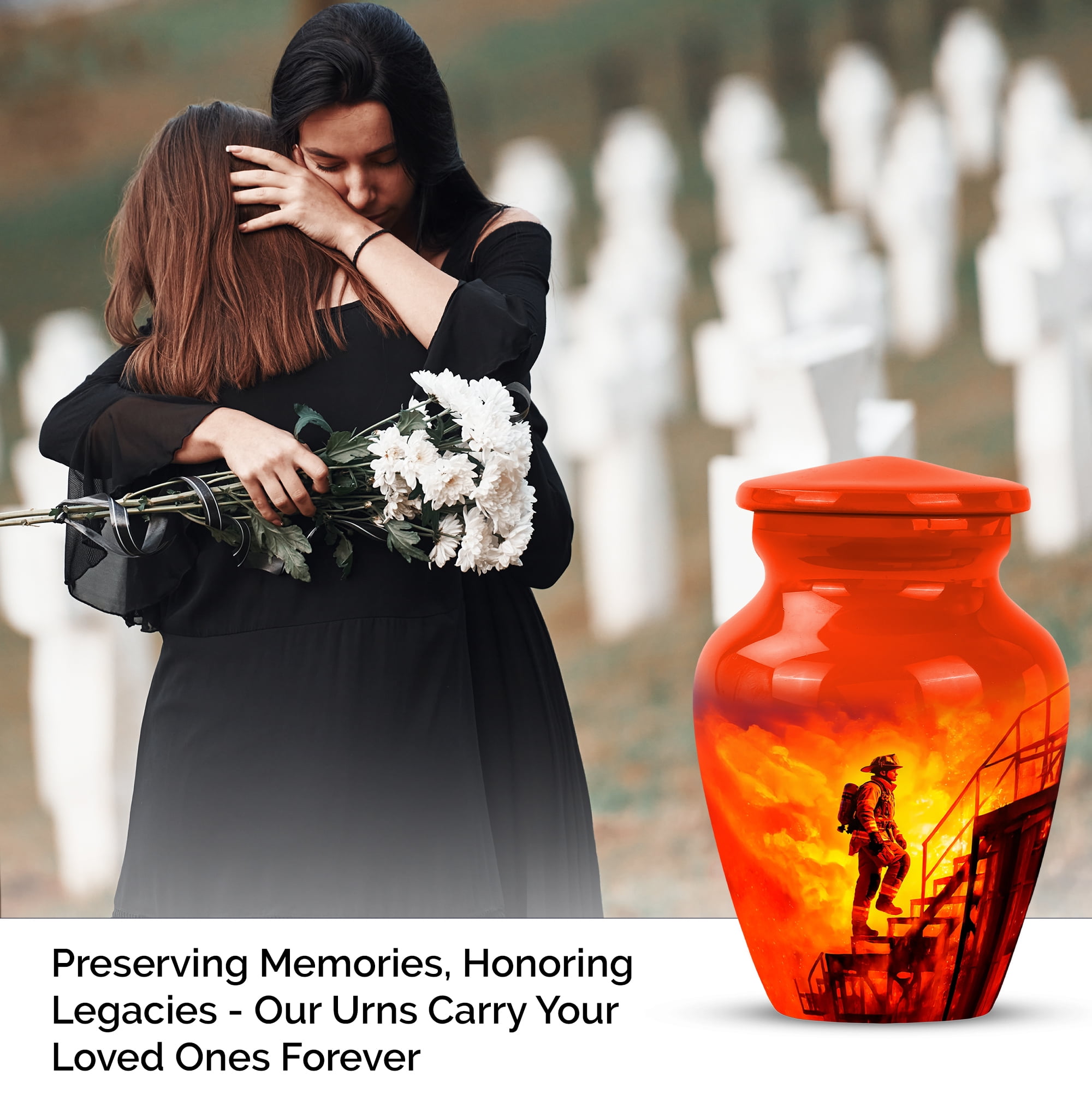 Fire Fighter Cremation Urn For Adult Women, 1 Large & Small Keepsake Urn For Human Ashes Set Of 4, Human Urns For Ashes Adult Female, Burial Urns For Cremated Remains, 10&3 Inch