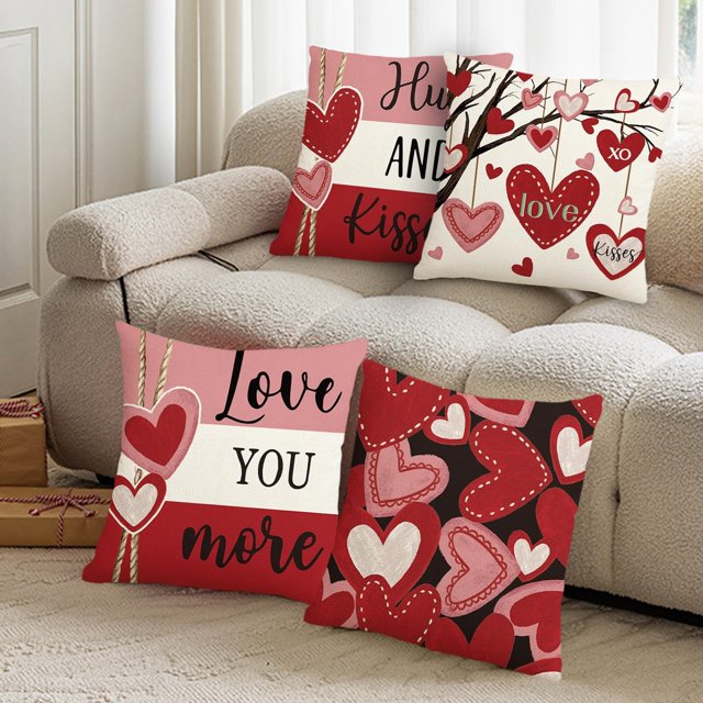 Ovzne 4PC New Valentine's Day For Girlfriend Pillow Love Cushion Home Printing Pillow Set Sofa Bedside On Clearance