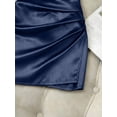 thumbnail image 4 of Navy Blue Satin V-Neck Sleeveless Wrap Mini Dress With Ruched Waist For Day Or Evening, 4 of 6