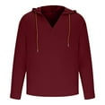thumbnail image 4 of MaFYtyTPR Men's Casual Tops Fashionable Linen Shirt Solid Color Casual V-neck Long Sleeved Hooded Top Wine M, 4 of 5