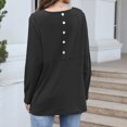 thumbnail image 4 of Camiseta de manga larga para mujer con bolsillos, cuello redondo, decoración de botones superiores para todas las estaciones, negro S, 4 of 6