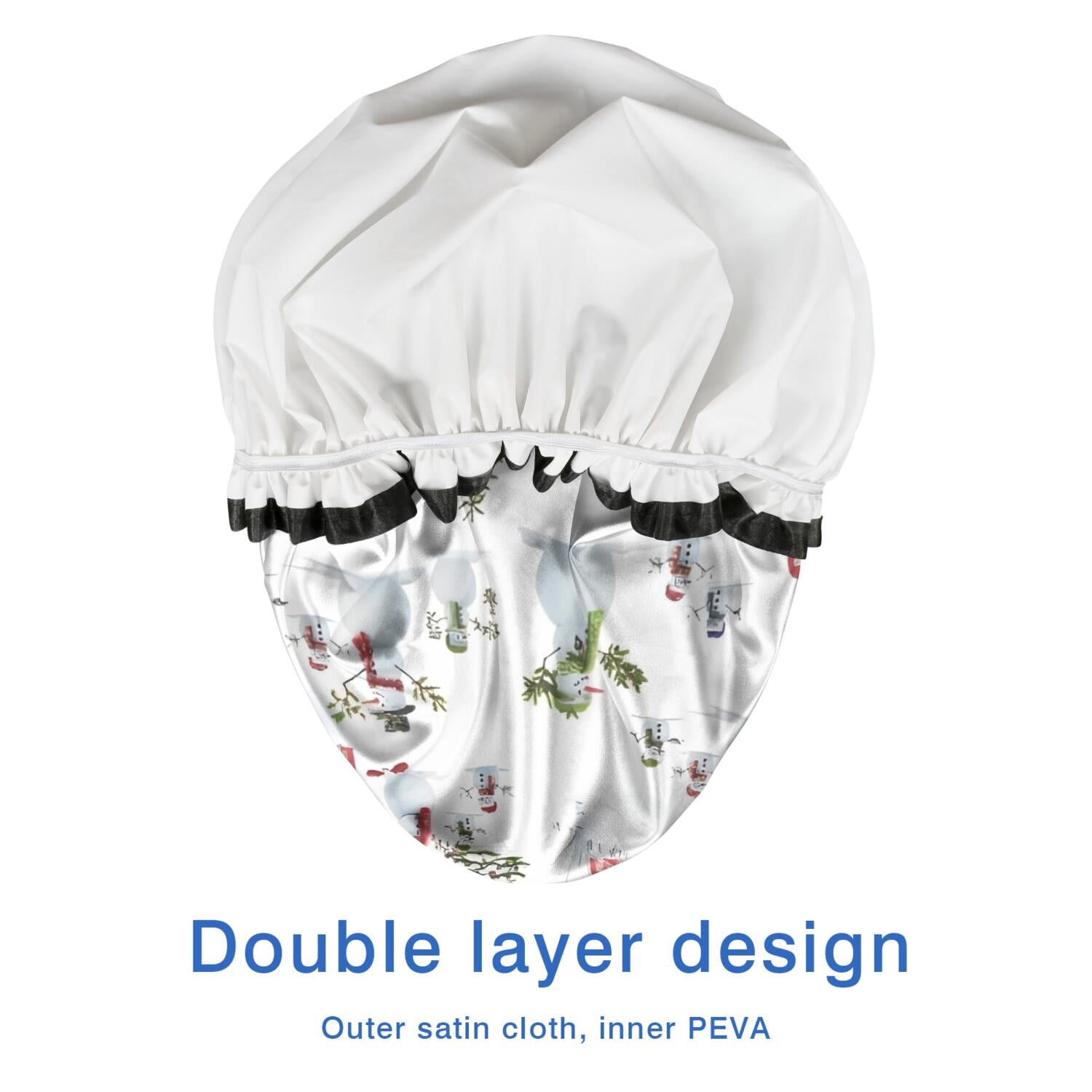 Shower Caps,White Christmas Snowman Pattern Waterproof Shower Cap for Women 4 Pieces,Double Reusable Hair Cover for Shower PEVA Elastic Stretch Hem