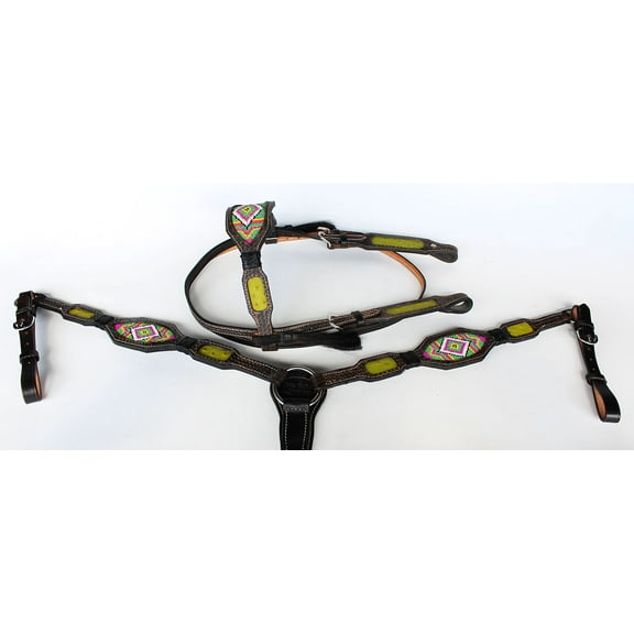 Horse Show Bridle Western Leather Headstall Breast Collar 7907