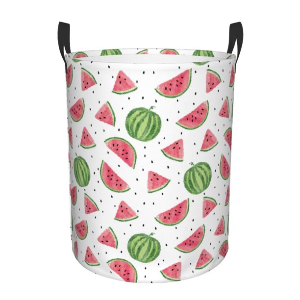 Balery Hand Drawn Watermelon Cesta de ropa redonda con asas, impermeable, independiente, para ropa, juguetes, dormitorio y familia-Medium